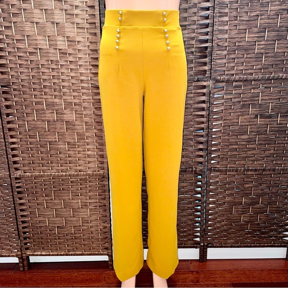 BBJ Pants - Vibrant Yellow Straight Leg Pants, Size S